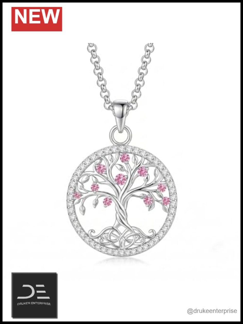 Tree of Life Necklace 18k White Gold Plated Birthstone Pendant Jewelry Gift